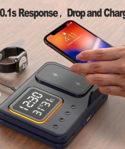 5-in-1 Wireless Charging Station with LED Alarm Clock, Fast Charger for Phone, Watch & Earbuds