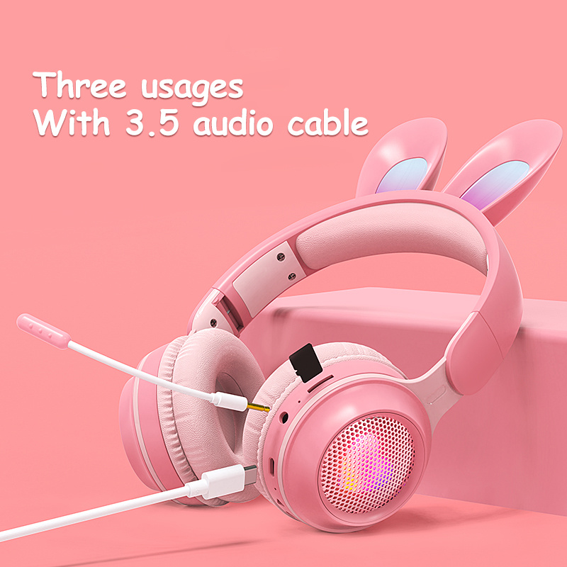 Wireless Luminous Headphones Rabbit Ear Built-In Mic Headset with RGB Lights MP3 & SD Card Ready Wireless Luminous Headphones Rabbit Ear Built-In Mic Headset with RGB Lights MP3 & SD Card Ready - Image 6
