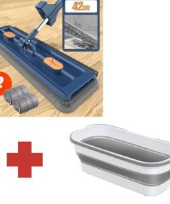 Large 360° Rotating Flat Mop – Self-Dehydrating Built-In Scraper Fast Drying, Strong Absorption, Multi-Use Home Cleaning