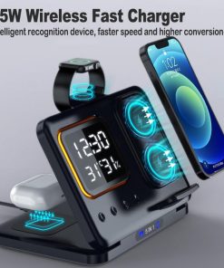 Alternative view of 5-in-1 Wireless Charging Station with LED Alarm Clock, Fast Charger for Phone, Watch & Earbuds