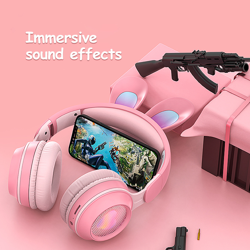 Wireless Luminous Headphones Rabbit Ear Built-In Mic Headset with RGB Lights MP3 & SD Card Ready Wireless Luminous Headphones Rabbit Ear Built-In Mic Headset with RGB Lights MP3 & SD Card Ready - Image 3