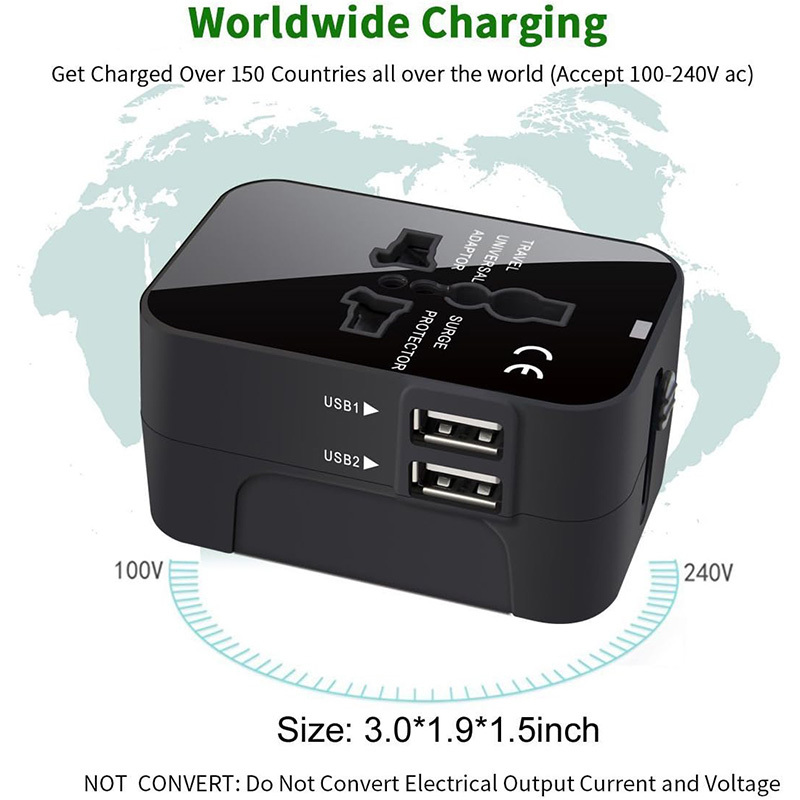 Worldwide Universal Travel Adapter – All-in-One International Power Plug with Dual USB Charging (100–240V) Worldwide Universal Travel Adapter – All-in-One International Power Plug with Dual USB Charging (100–240V)