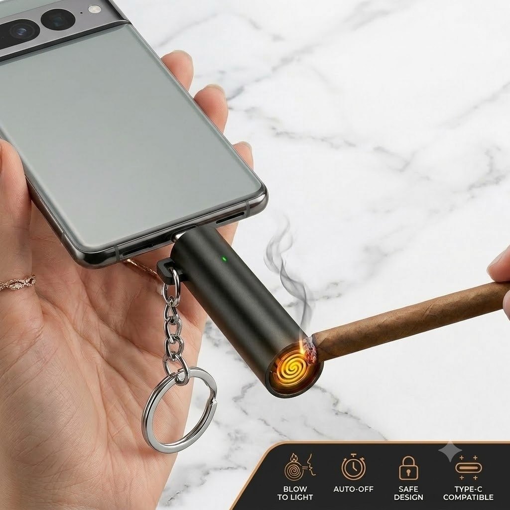 Flameless Electric Lighter Blow-Activated Smart Sensor Mini Keychain Igniter Coil Type-C Rechargeable Lighter Eletric Rechargable lighter -TurboTech Co